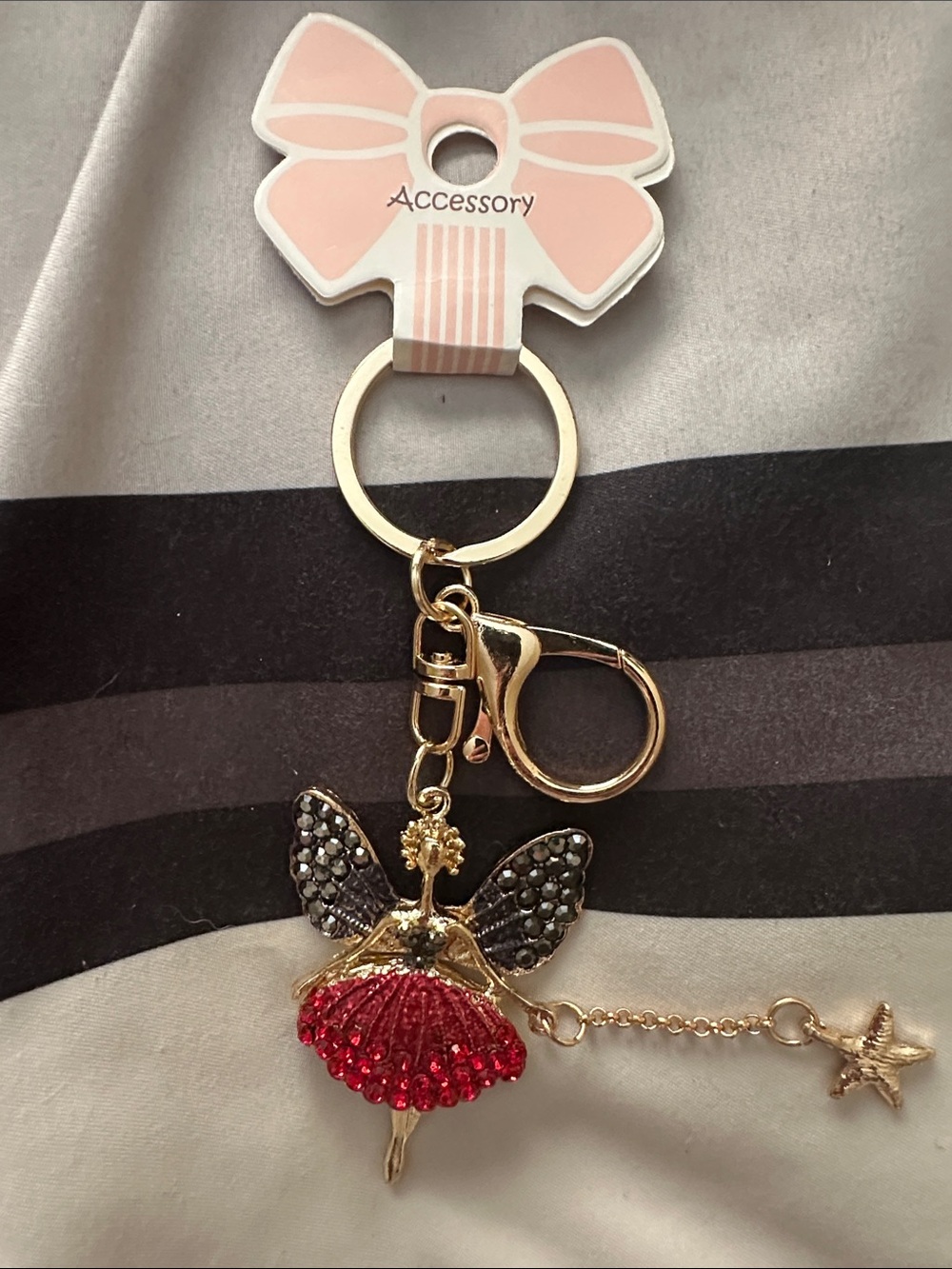 Source Unknown Pink & Gold Fairy Ballerina Keychain with Red Crystal Skirt